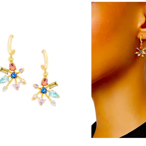 New Kate Spade Gold-Tone Firework Floral Huggie Drop Earrings - Picture 5 of 10